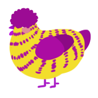 A yellow and plum chicken with a bar pattern