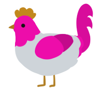 A mist and fuchsia chicken with a head pattern