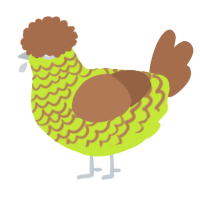 A lime and brown chicken with a lace pattern