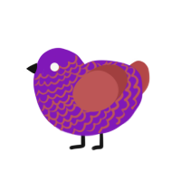 Witch, a violet and red chicken with a lace pattern