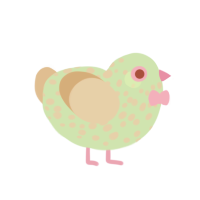 cough, a gluppy and beige chicken with a speckle pattern