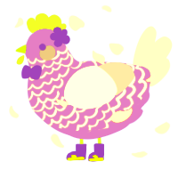 A blurple and silver chicken with a lace pattern