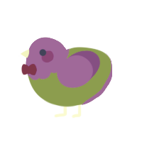 Vince, a chartreuse and violet chicken with a head pattern