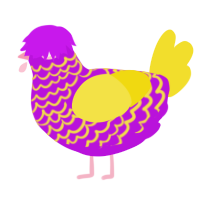 A amethyst and yellow chicken with a lace pattern