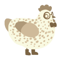 A white and orchid chicken with a speckle pattern