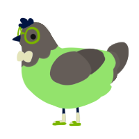 A gluppy and grey chicken with a head pattern
