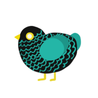 Scylla, a black and turquoise chicken with a lace pattern