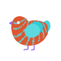 Umbina, a vermilion and aqua chicken with a bar pattern