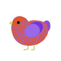 A vermilion and blurple chicken with a lace pattern
