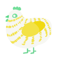 A white and yellow chicken with a bar pattern