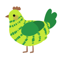A lime and viridian chicken with a bar pattern