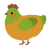 A orange and chartreuse chicken with a head pattern