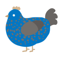 A sapphire and grey chicken with a speckle pattern