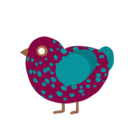 Funeral Tango, a maroon and teal chicken with a speckle pattern