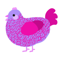 A lilac and fuchsia chicken with a double-lace pattern