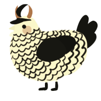 A cream and black chicken with a lace pattern