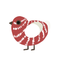 A red and white chicken with a bar pattern