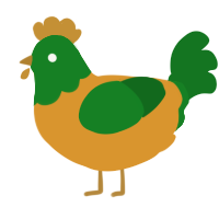 A orange and leaf chicken with a head pattern