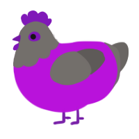 A amethyst and grey chicken with a head pattern
