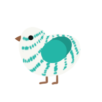 A white and turquoise chicken with a bar pattern