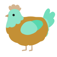 A gold and mint chicken with a head pattern