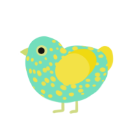 A mint and yellow chicken with a speckle pattern