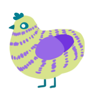 A lemon and blurple chicken with a bar pattern