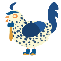 A black and honey chicken with a speckle pattern