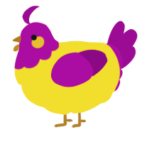 A yellow and plum chicken with a head pattern