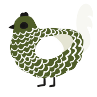 A olive and white chicken with a lace pattern