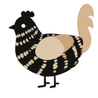 rootbeer float, a black and beige chicken with a bar pattern