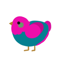 A sea and fuchsia chicken with a head pattern
