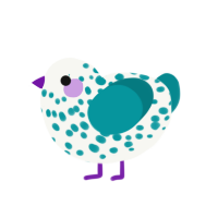 A white and teal chicken with a speckle pattern