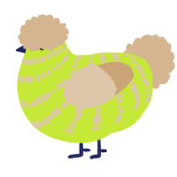 A lime and beige chicken with a bar pattern