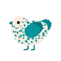 A cream and teal chicken with a speckle pattern