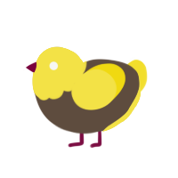 A bark and yellow chicken with a head pattern