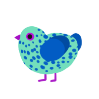 A mint and ultramarine chicken with a speckle pattern