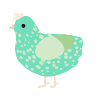 A mint and gluppy chicken with a speckle pattern