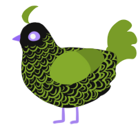 A black and chartreuse chicken with a double-lace pattern