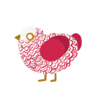 A white and crimson chicken with a double-lace pattern