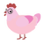 Glass, a rose and pink chicken with a head pattern