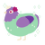 Petra, a mint and blurple chicken with a head pattern