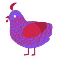A blurple and crimson chicken with a lace pattern