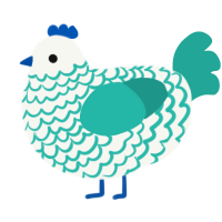 A white and turquoise chicken with a lace pattern