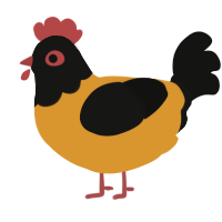 A orange and black chicken with a head pattern