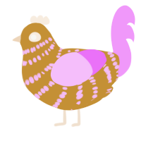 Razzmatazz, a gold and lavender chicken with a bar pattern