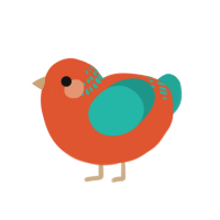A vermilion and turquoise chicken with a neck-band pattern