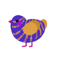 A indigo and orange chicken with a bar pattern