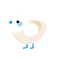 A cream chicken with a head pattern