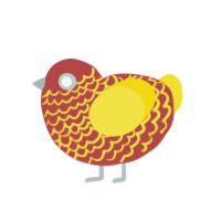 dragon, a red and yellow chicken with a lace pattern